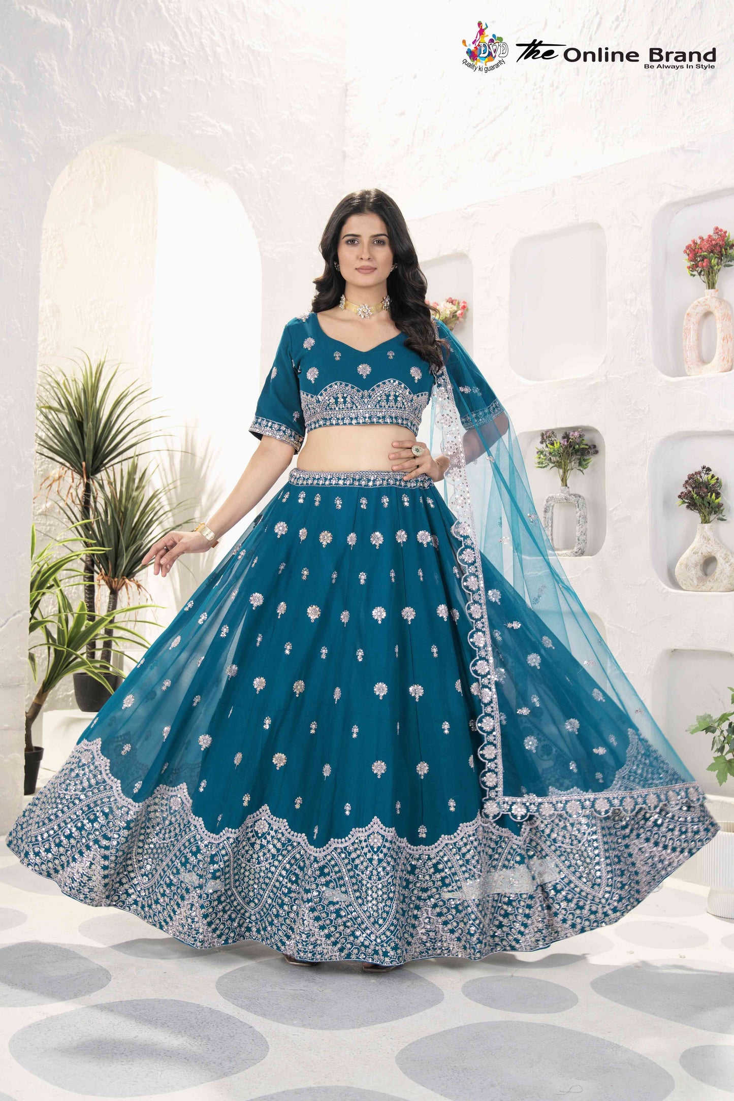 TImeless Teal Blue Embroidery Sequence Party Wear Designer Lehenga Choli & Dupatta