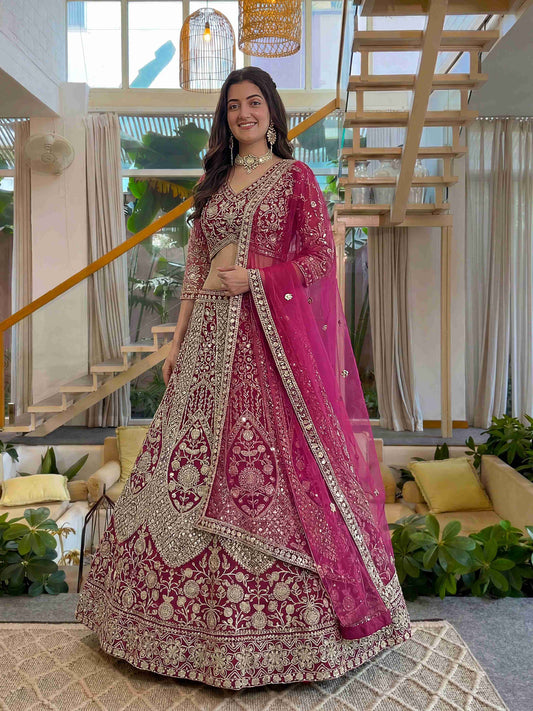 Shahi Blossom Rani Butterfly Net Sequence And Embroidery Designer Sangeet Wear Lehenga Choli