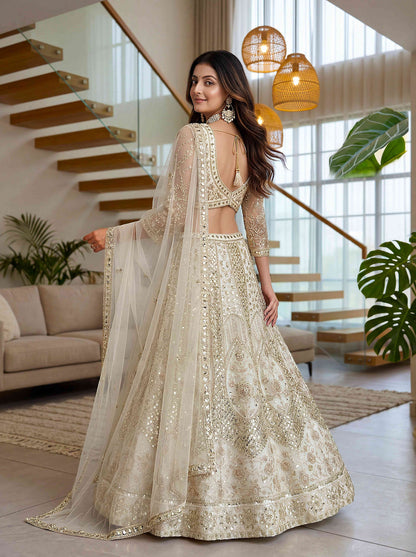 Moonlight Elegance White Butterfly Net Sequence And Embroidery Designer Sangeet Wear Lehenga Choli