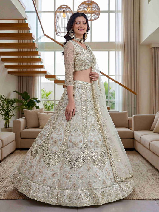 Moonlight Elegance White Butterfly Net Sequence And Embroidery Designer Sangeet Wear Lehenga Choli
