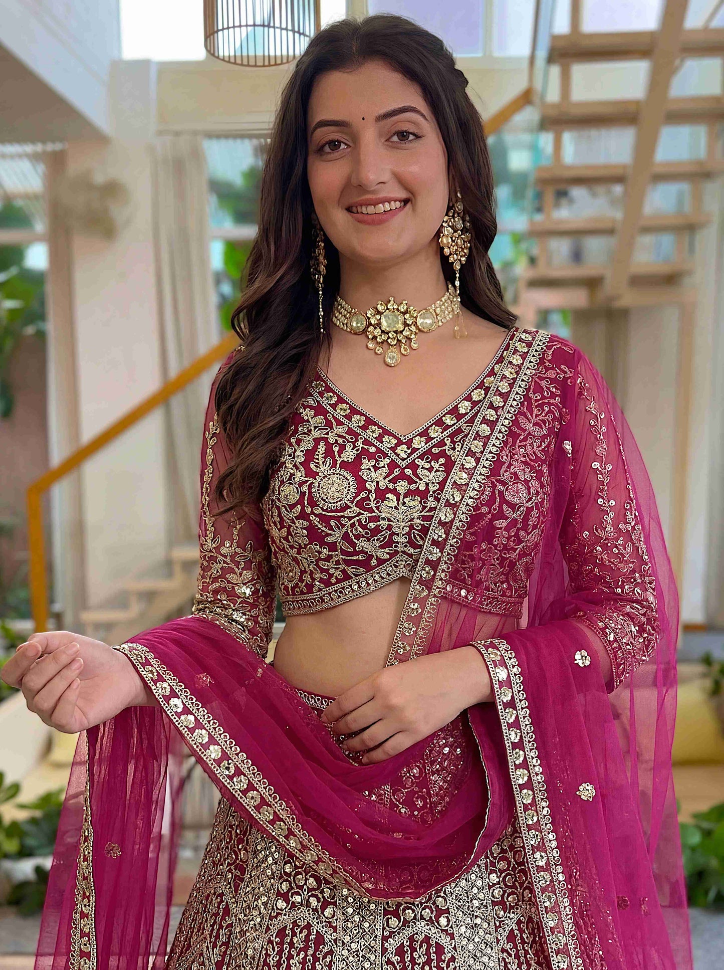 Shahi Blossom Rani Butterfly Net Sequence And Embroidery Designer Sangeet Wear Lehenga Choli