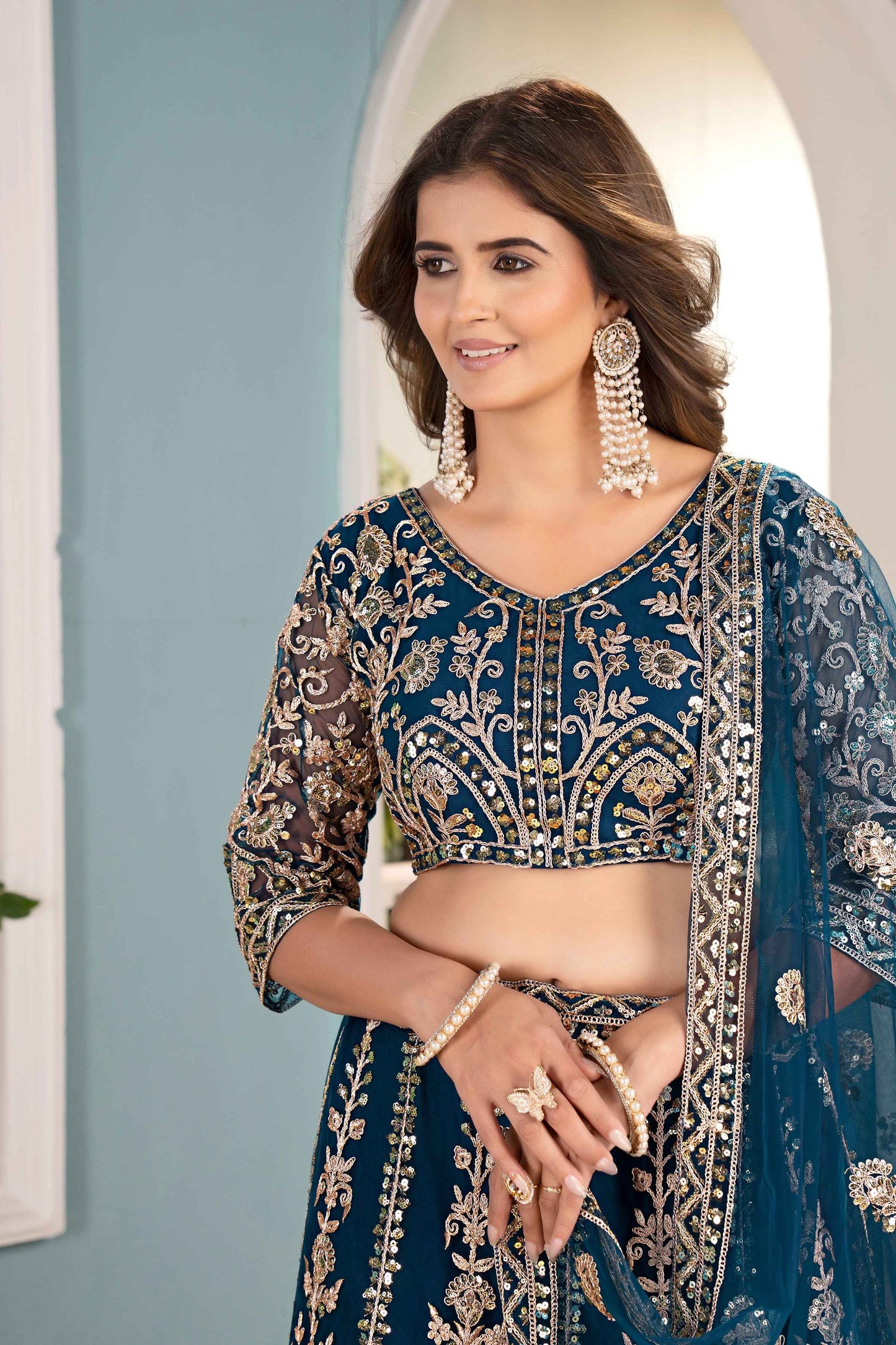 Amazing Rama Net Embroiderd Codding Designer Bridal Wear Lehanga Choli With Dupatta