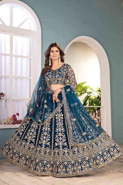 Amazing Rama Net Embroiderd Codding Designer Bridal Wear Lehanga Choli With Dupatta