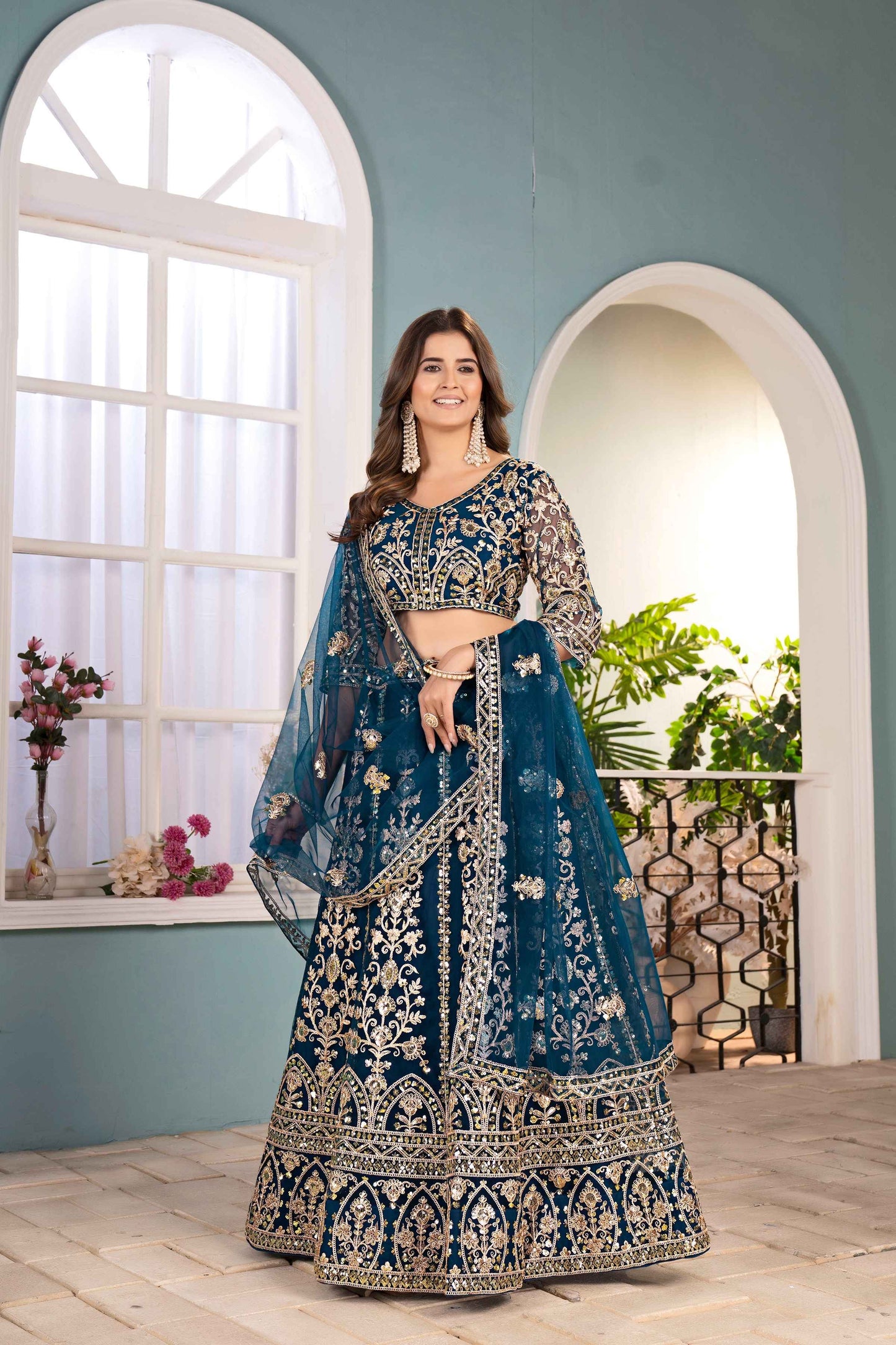 Amazing Rama Net Embroiderd Codding Designer Bridal Wear Lehanga Choli With Dupatta