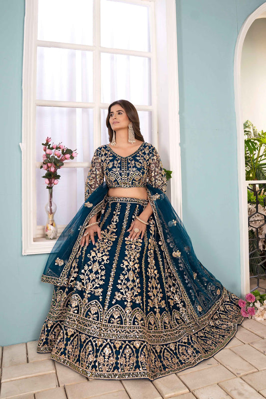 Amazing Rama Net Embroiderd Codding Designer Bridal Wear Lehanga Choli With Dupatta
