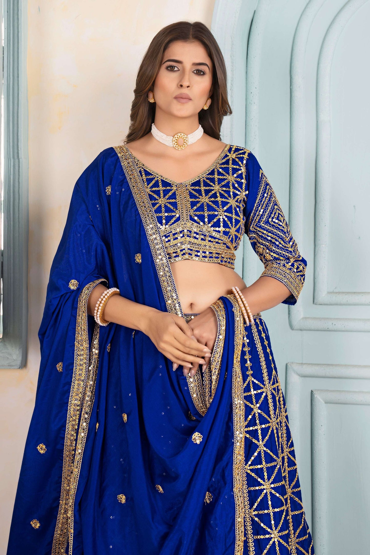 Alluring Navyblue Embroidery Sequence Designer Bridal Wear Lehenga Choli With Dupatta