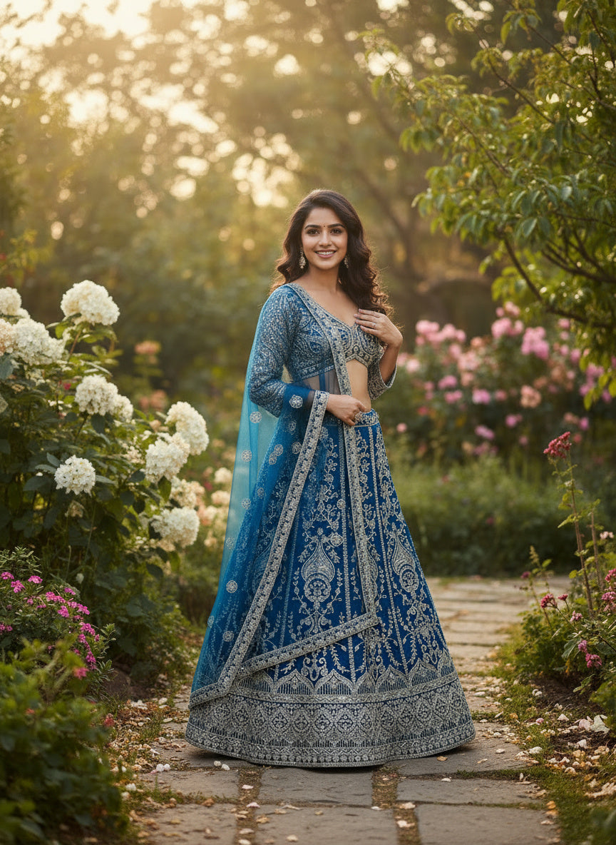 Incredible Teal Blue Sangeet Wear Butterfly Net Royal Lehenga Choli With Dupatta
