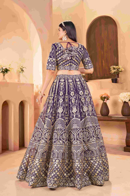 Majestic Purple Embroidered Sequence Designer Bridal Wear Lehenega Choli With Dupatta