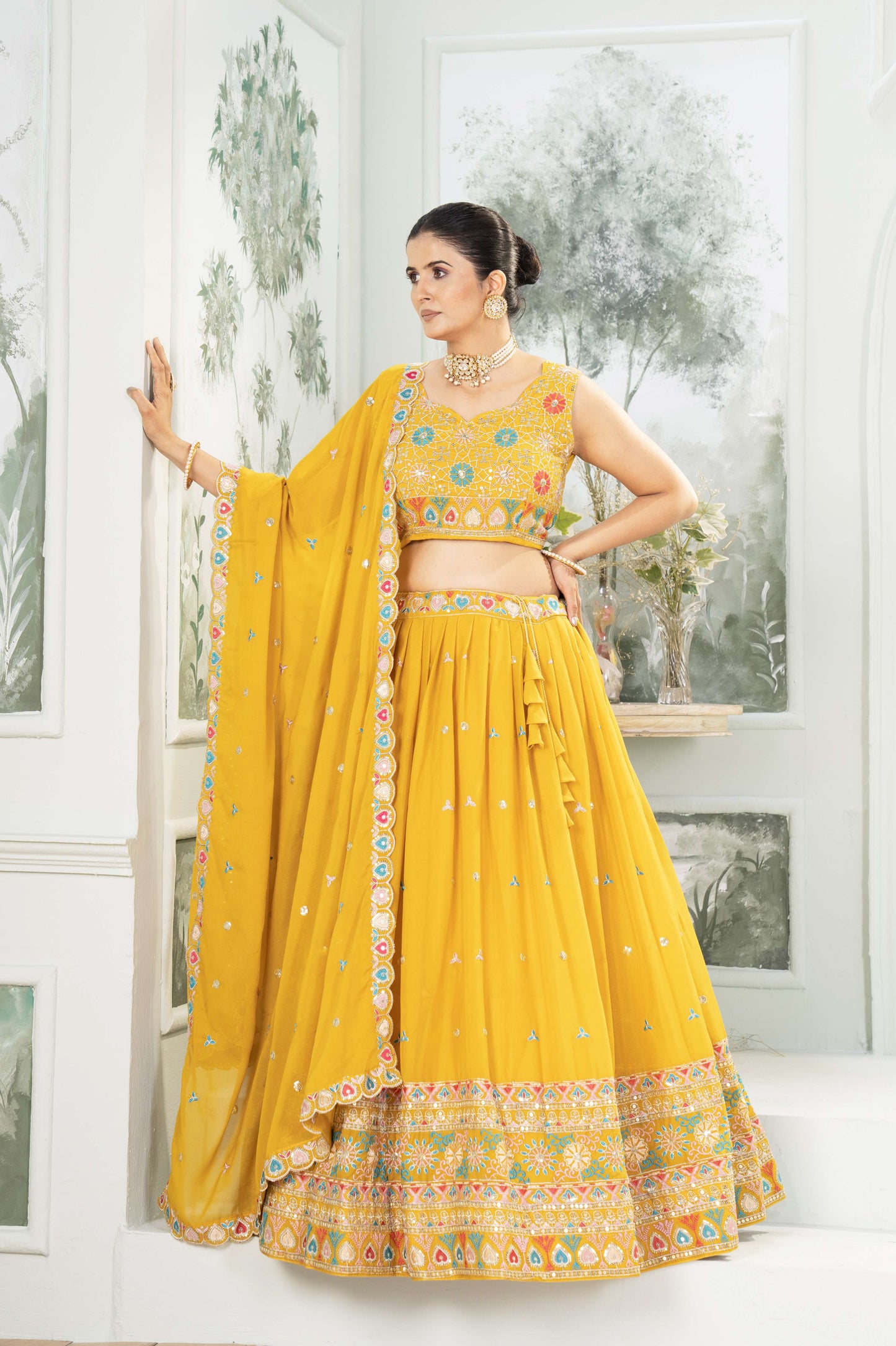 Mustard Marigold Embroidered Lehenga