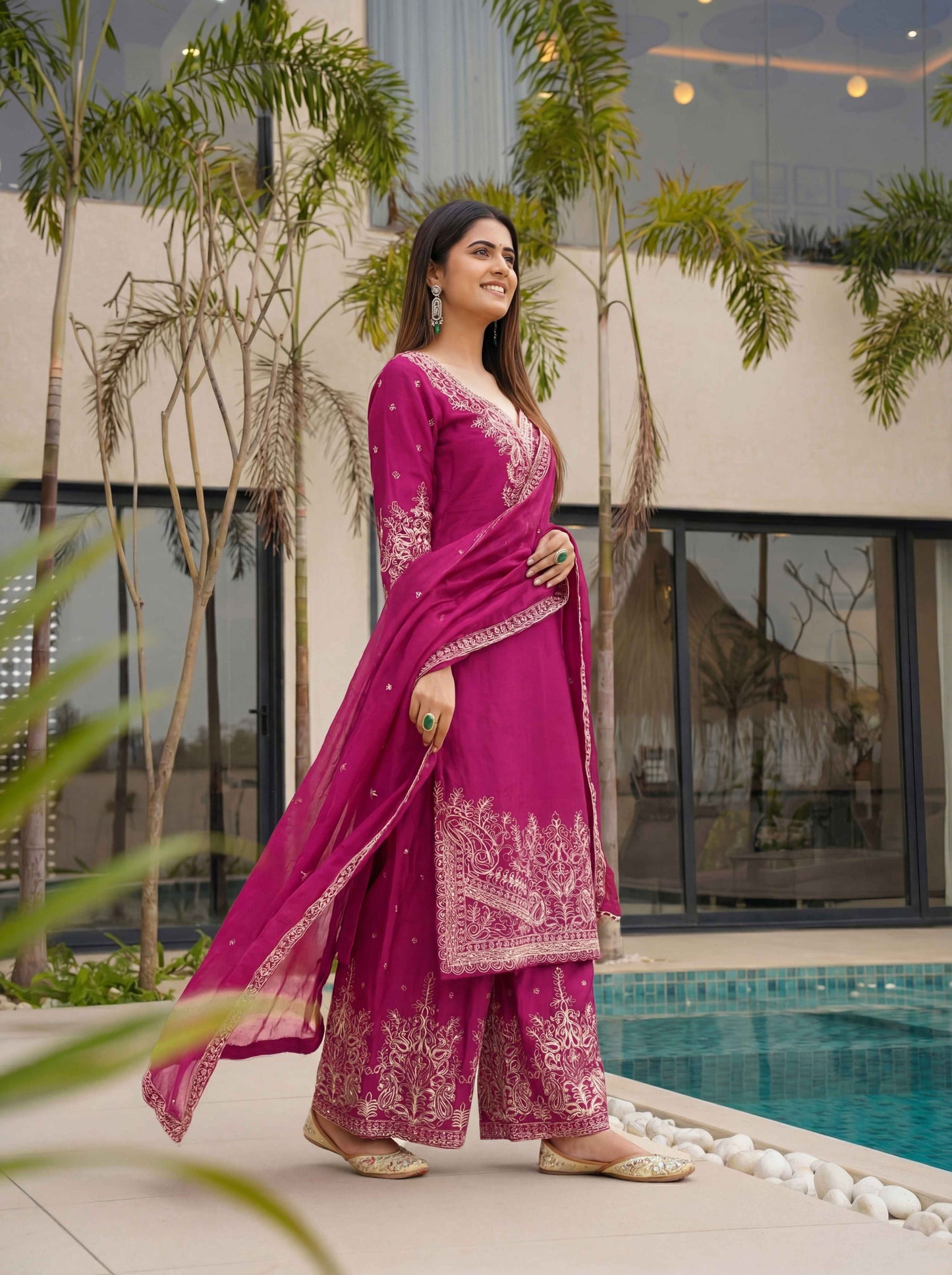 Magenta Rani Chinon Embroidered  Sequence Designer Function Wear Kurta Salwar Suit