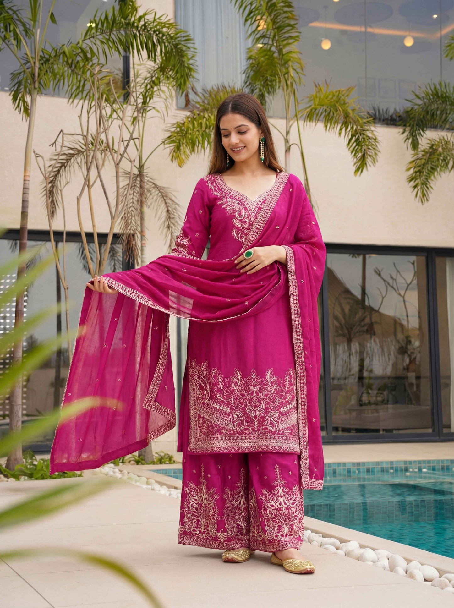 Magenta Rani Chinon Embroidered  Sequence Designer Function Wear Kurta Salwar Suit