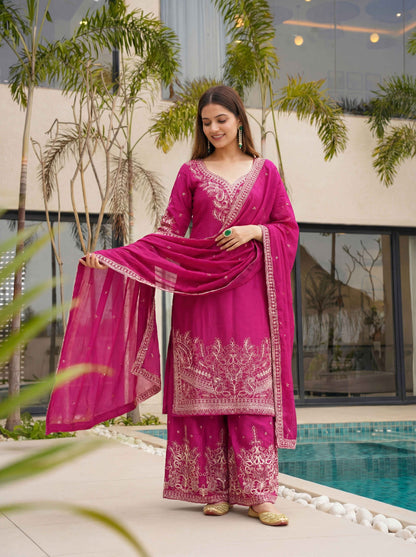 Magenta Rani Chinon Embroidered  Sequence Designer Function Wear Kurta Salwar Suit
