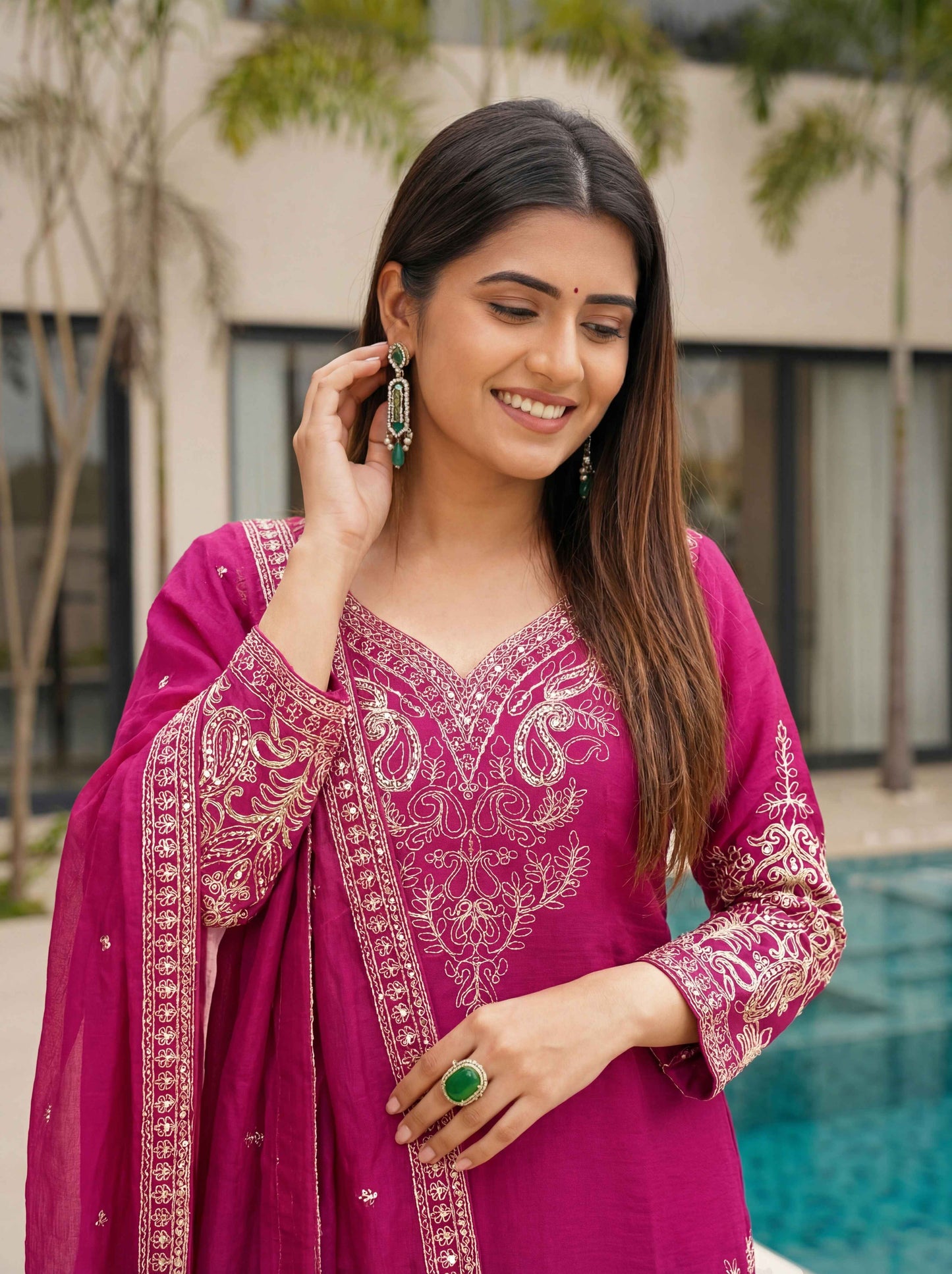 Magenta Rani Chinon Embroidered  Sequence Designer Function Wear Kurta Salwar Suit