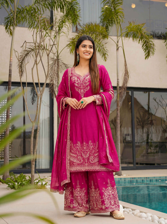 Magenta Rani Chinon Embroidered  Sequence Designer Function Wear Kurta Salwar Suit