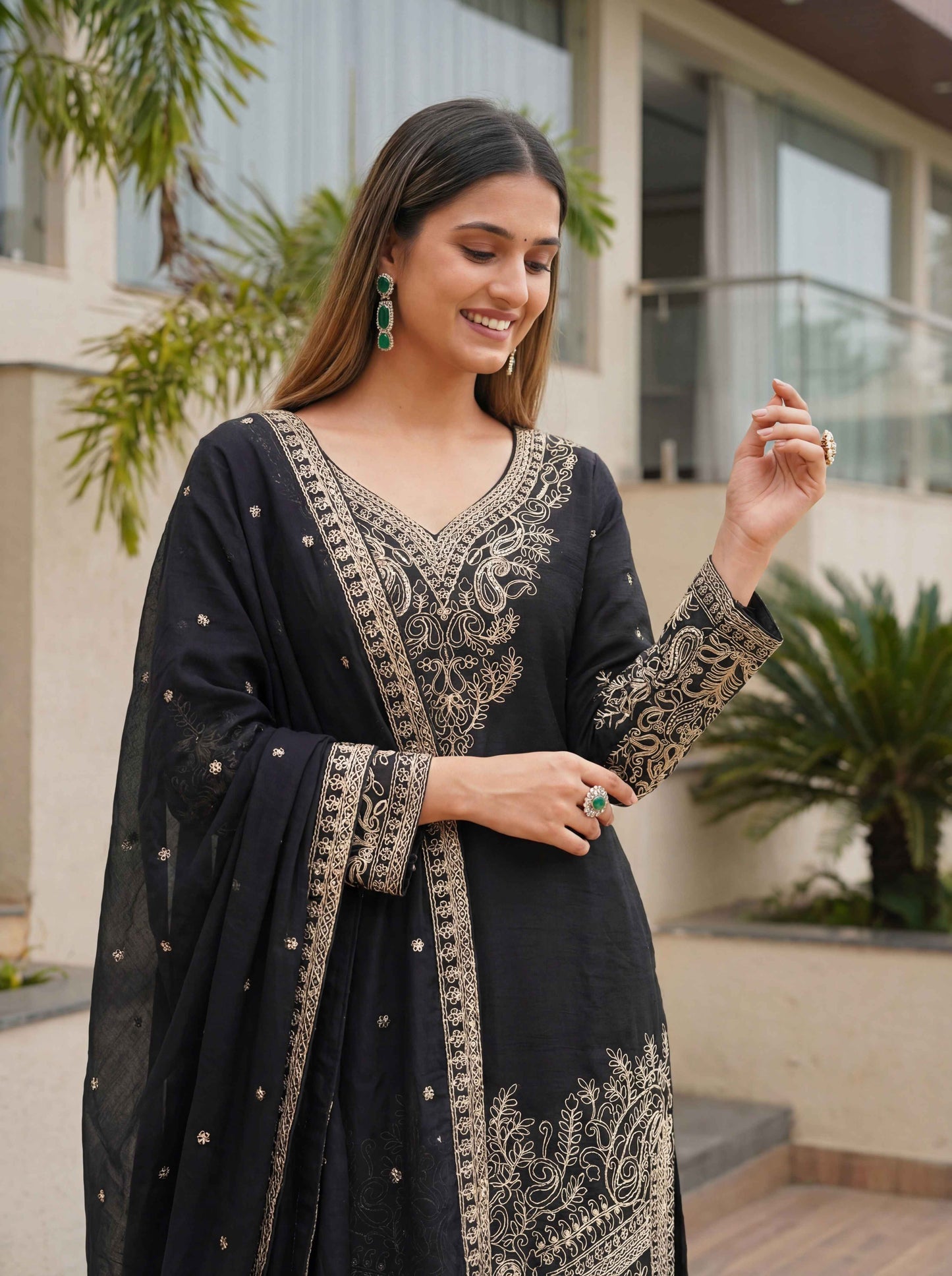 Magenta Black Chinon Embroidered  Sequence Designer Function Wear Kurta Salwar Suit