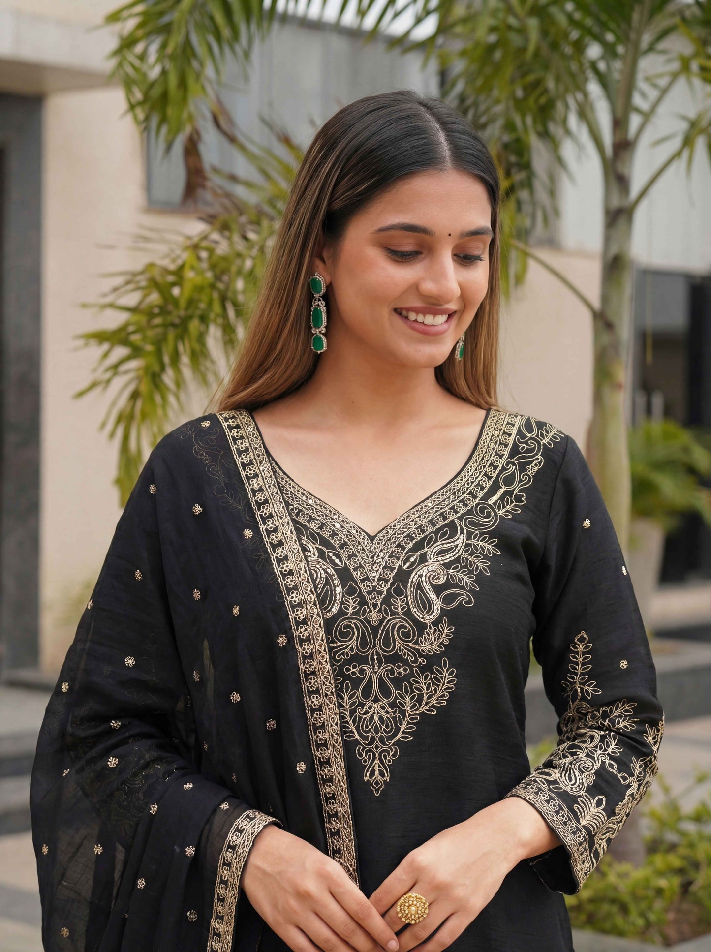 Magenta Black Chinon Embroidered  Sequence Designer Function Wear Kurta Salwar Suit