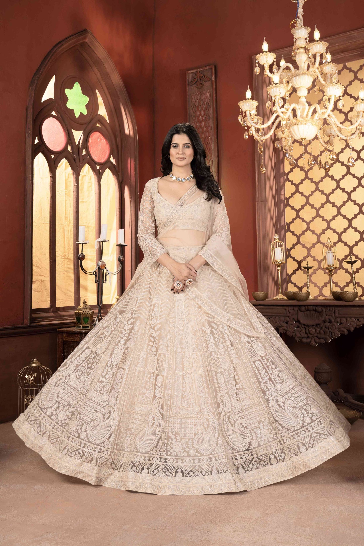 Incredible Off Cream Embroidered Designer Lehenga With Dupatta