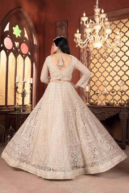 Incredible Off Cream Embroidered Designer Lehenga With Dupatta