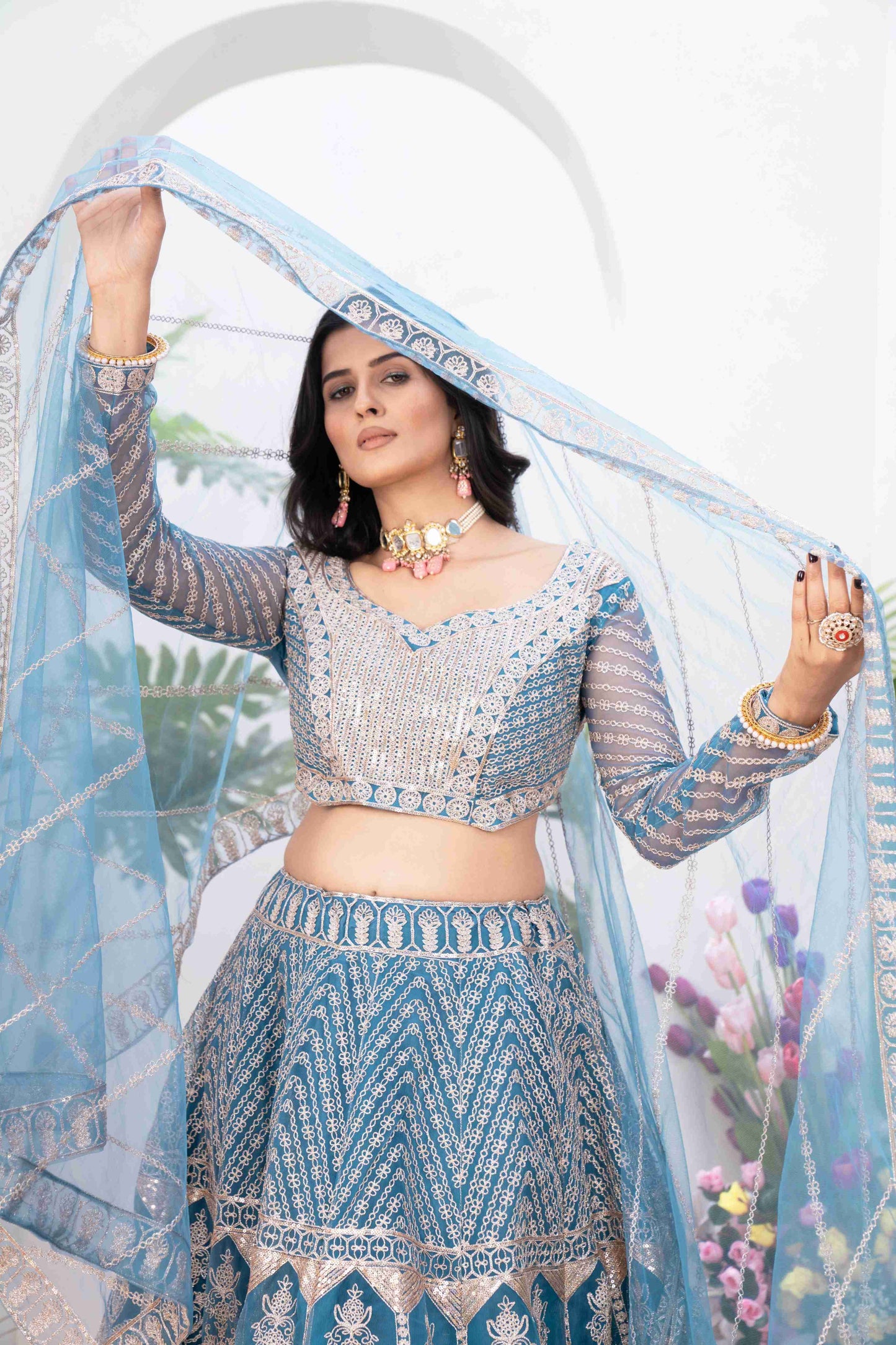Adorable Regal Blue Party Wear Designer Embroidered Lehenga Choli