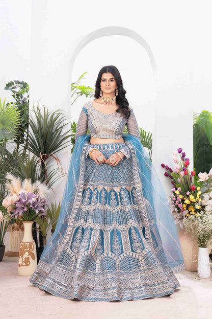 Adorable Regal Blue Party Wear Designer Embroidered Lehenga Choli
