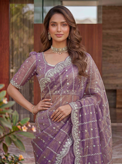 Lovender Embellished Beads Designer Saree