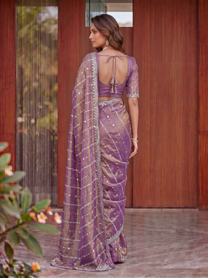 Lovender Embellished Beads Designer Saree