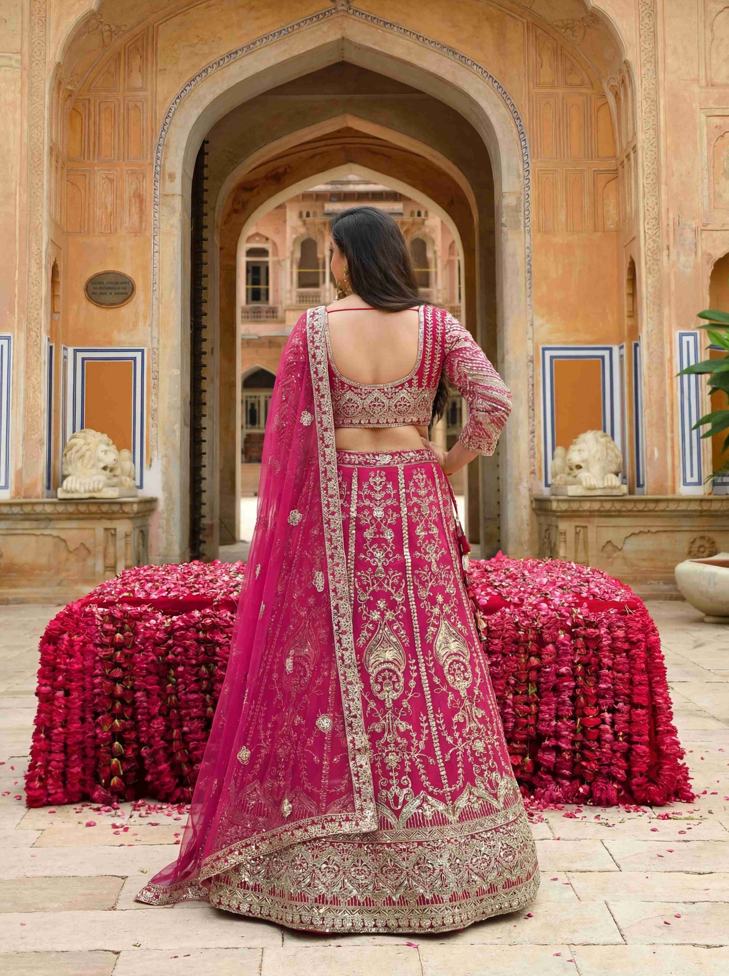 Georgeous Plus Size Hot Pink Sangeet Wear Butterfly Net Royal Lehenga Choli With Dupatta