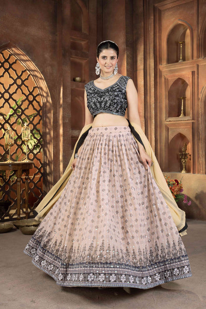 Dashing Digital Printed Embroidery Sequnece Designer Lehnega Choli With Dupatta