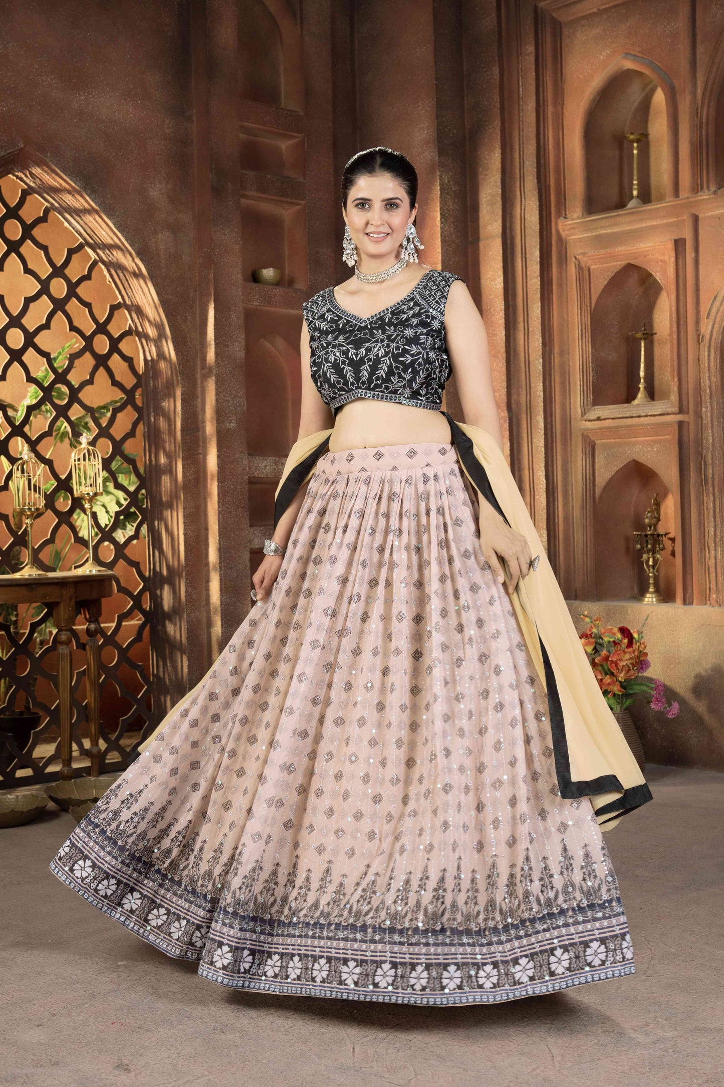Dashing Digital Printed Embroidery Sequnece Designer Lehnega Choli With Dupatta