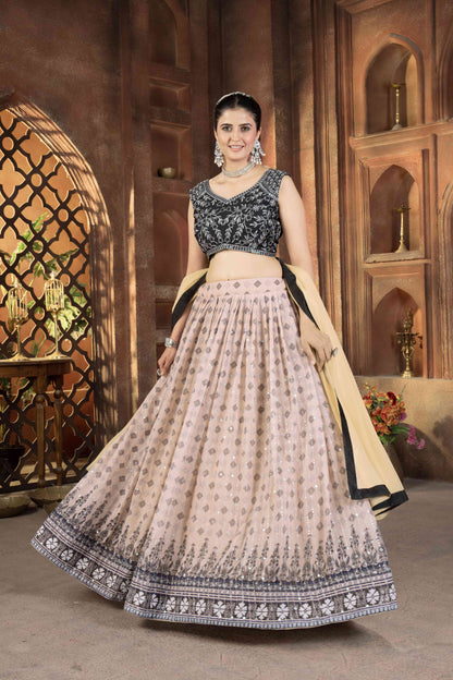 Dashing Digital Printed Embroidery Sequnece Designer Lehnega Choli With Dupatta