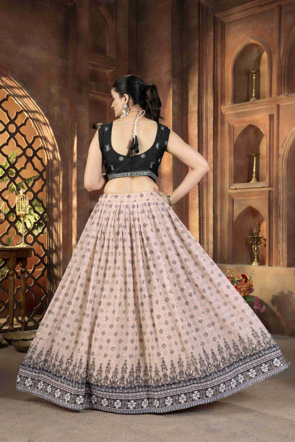 Dashing Digital Printed Embroidery Sequnece Designer Lehnega Choli With Dupatta