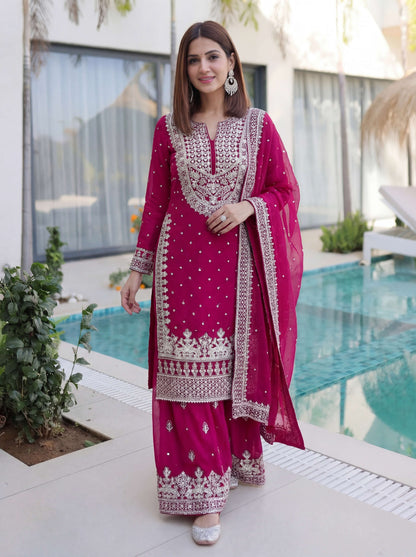Stunning Pink Embroidered Sharara Suit with Work and Matching Dupatta