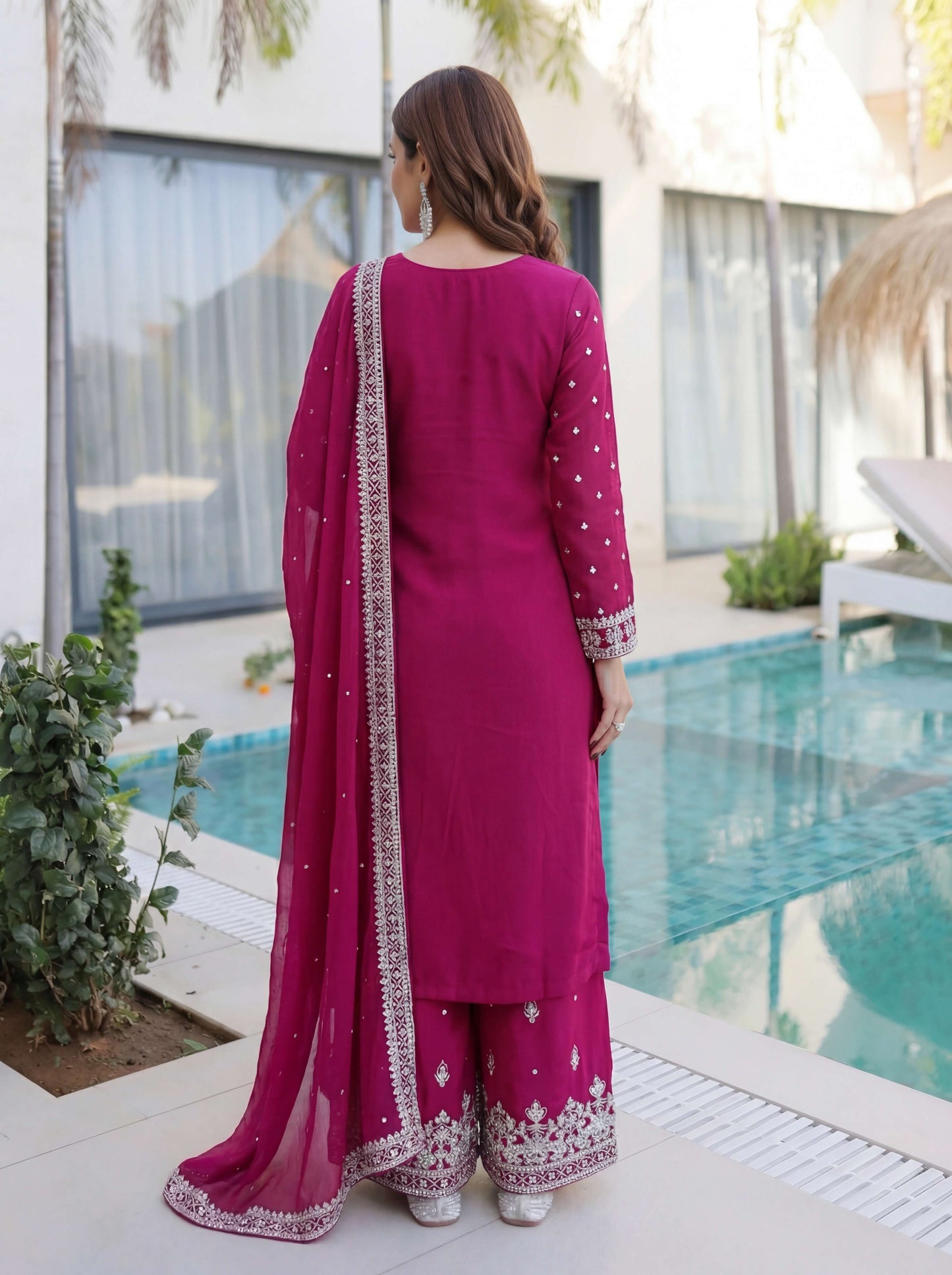 Stunning Pink Embroidered Sharara Suit with Work and Matching Dupatta