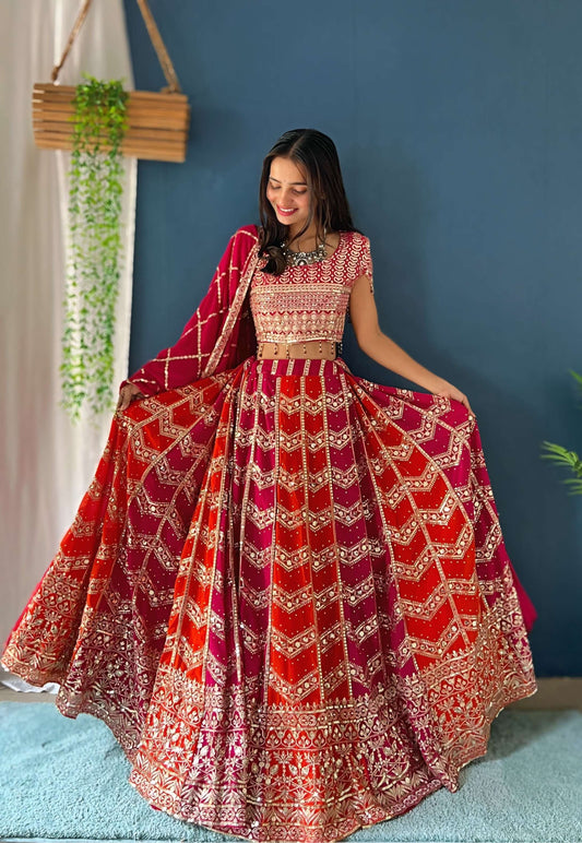 Crimson Radiance Embroidered Designer Wedding Wear Lehenga Choli With Dupatta