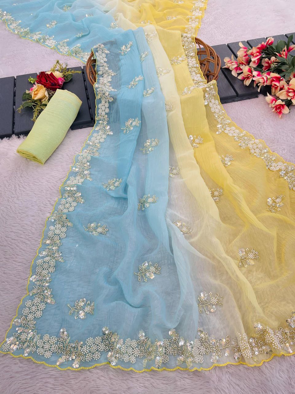 Shine with Elegance Pixel Crush Saree With Cutdana Moti And Sequins Work