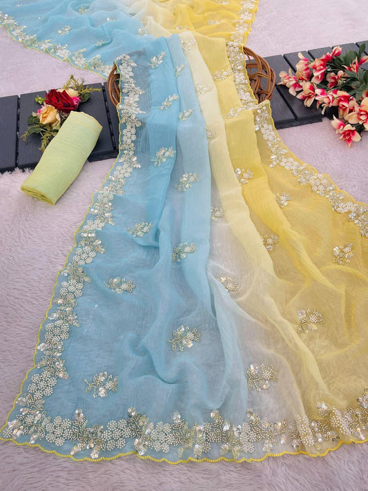 Shine with Elegance Pixel Crush Saree With Cutdana Moti And Sequins Work