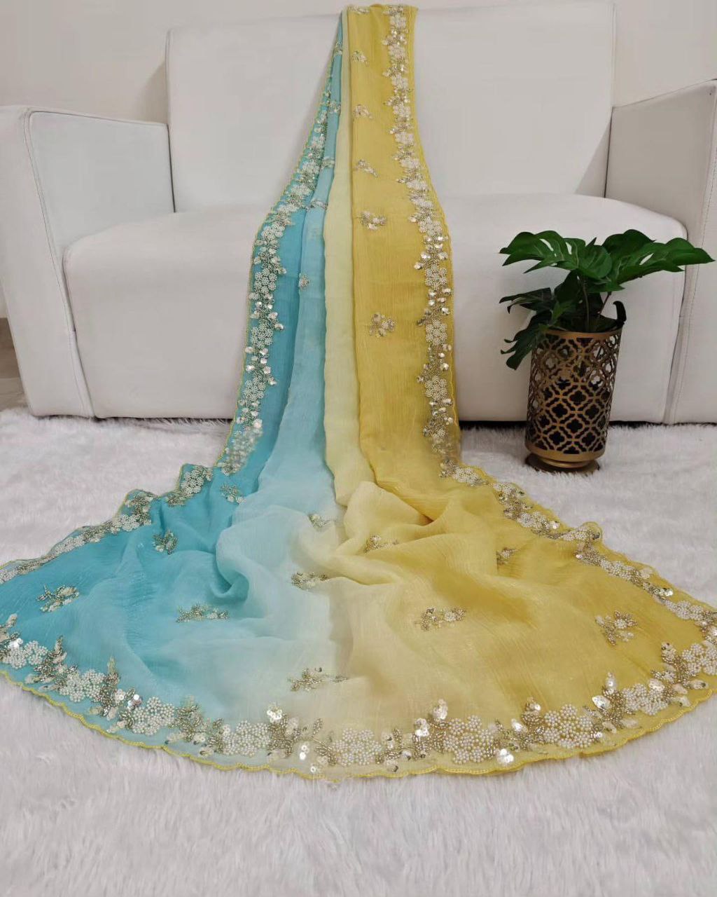 Shine with Elegance Pixel Crush Saree With Cutdana Moti And Sequins Work
