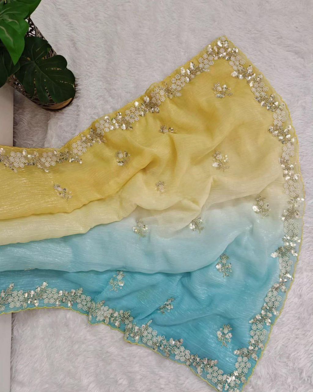 Shine with Elegance Pixel Crush Saree With Cutdana Moti And Sequins Work
