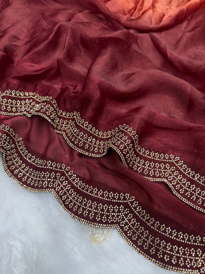 Luxurious Silk Saree with Shaded Diamond Jarkan Embellishment