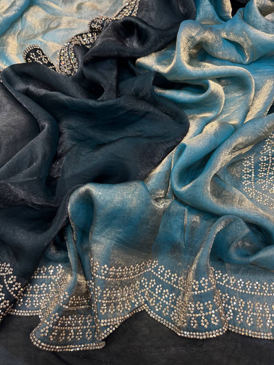 Luxurious Silk Saree with Shaded Diamond Jarkan Embellishment