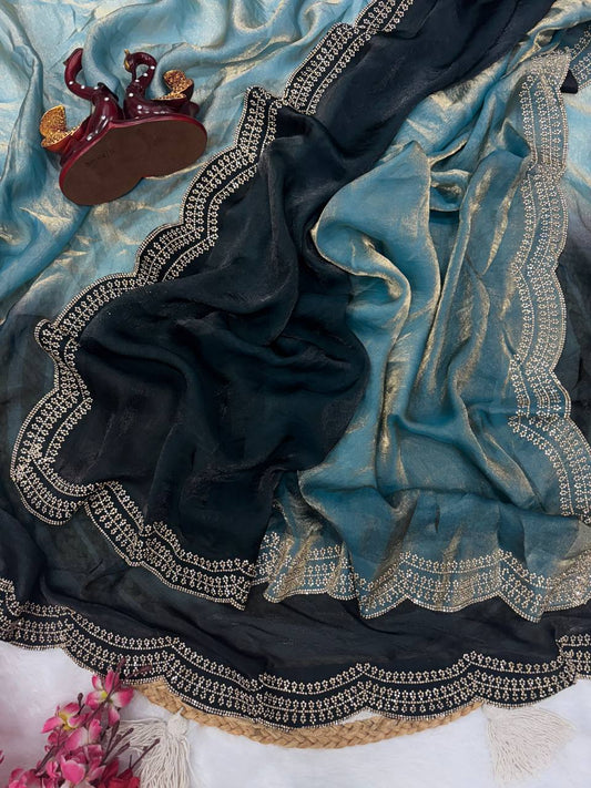 Luxurious Silk Saree with Shaded Diamond Jarkan Embellishment