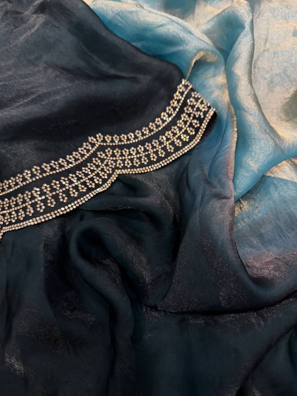 Luxurious Silk Saree with Shaded Diamond Jarkan Embellishment