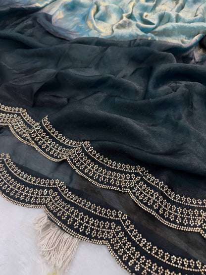 Luxurious Silk Saree with Shaded Diamond Jarkan Embellishment