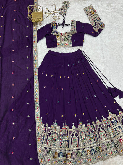 Dark Purple Color Fully Stitched Lehenga & Ready to Wear Choli