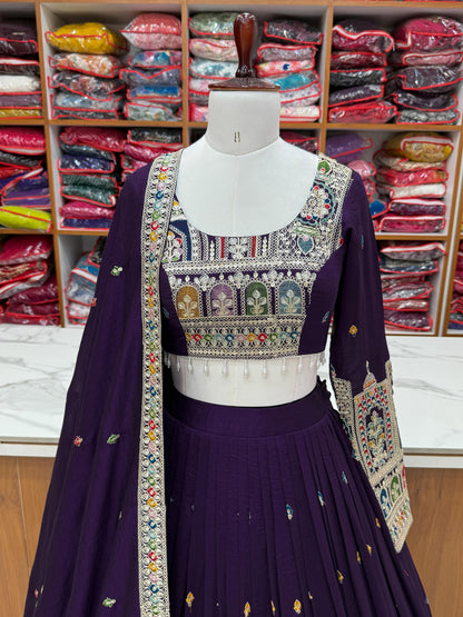 Dark Purple Color Fully Stitched Lehenga & Ready to Wear Choli