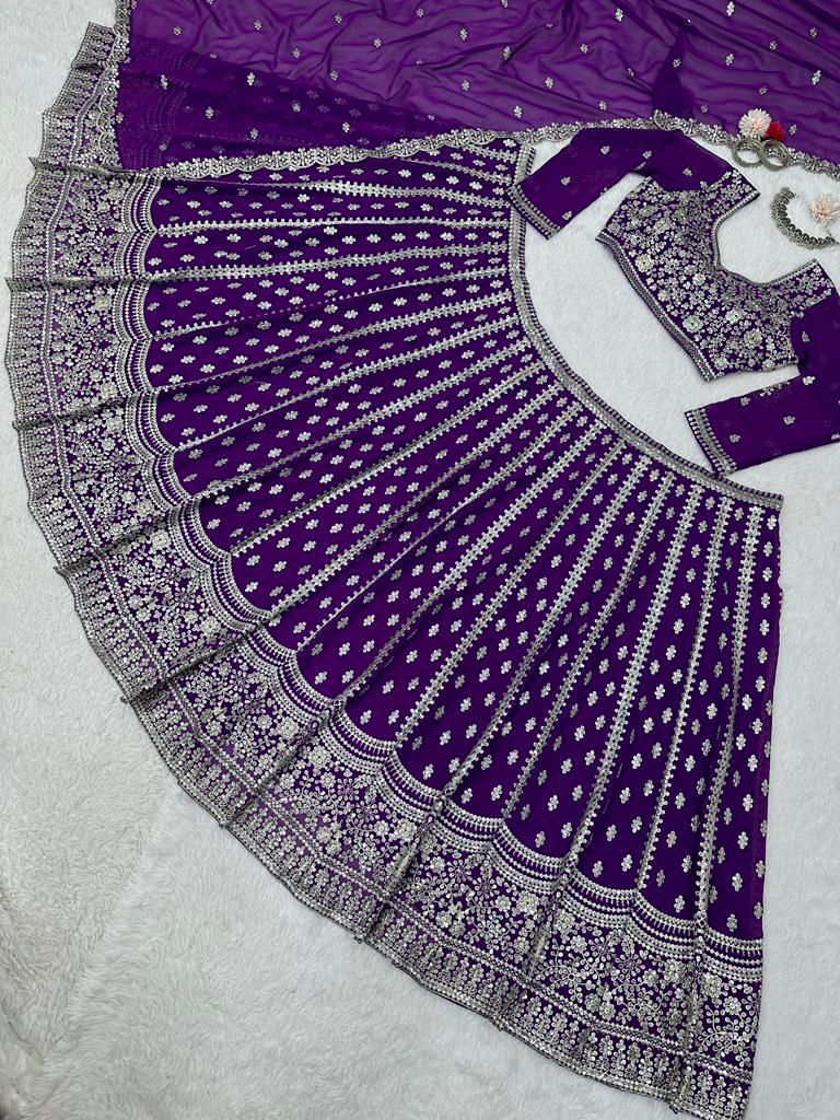 Purple Wedding Wear Semi Stitched Lehenga Choli