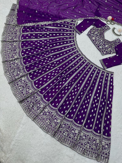 Purple Wedding Wear Semi Stitched Lehenga Choli