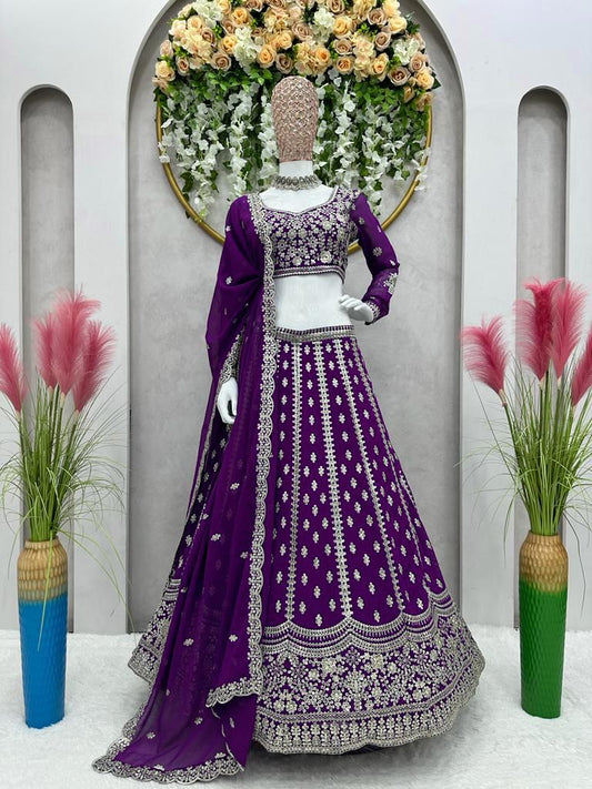 Purple Wedding Wear Semi Stitched Lehenga Choli