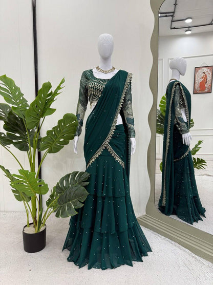 Ready to Wear Bottle Green Georgette Lehenga With Stitched Blouse