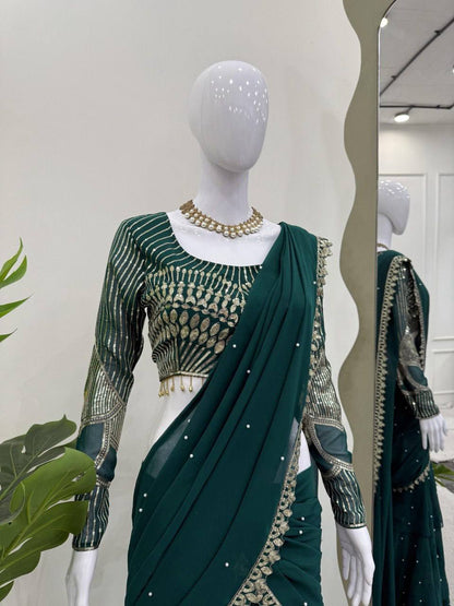 Ready to Wear Bottle Green Georgette Lehenga With Stitched Blouse